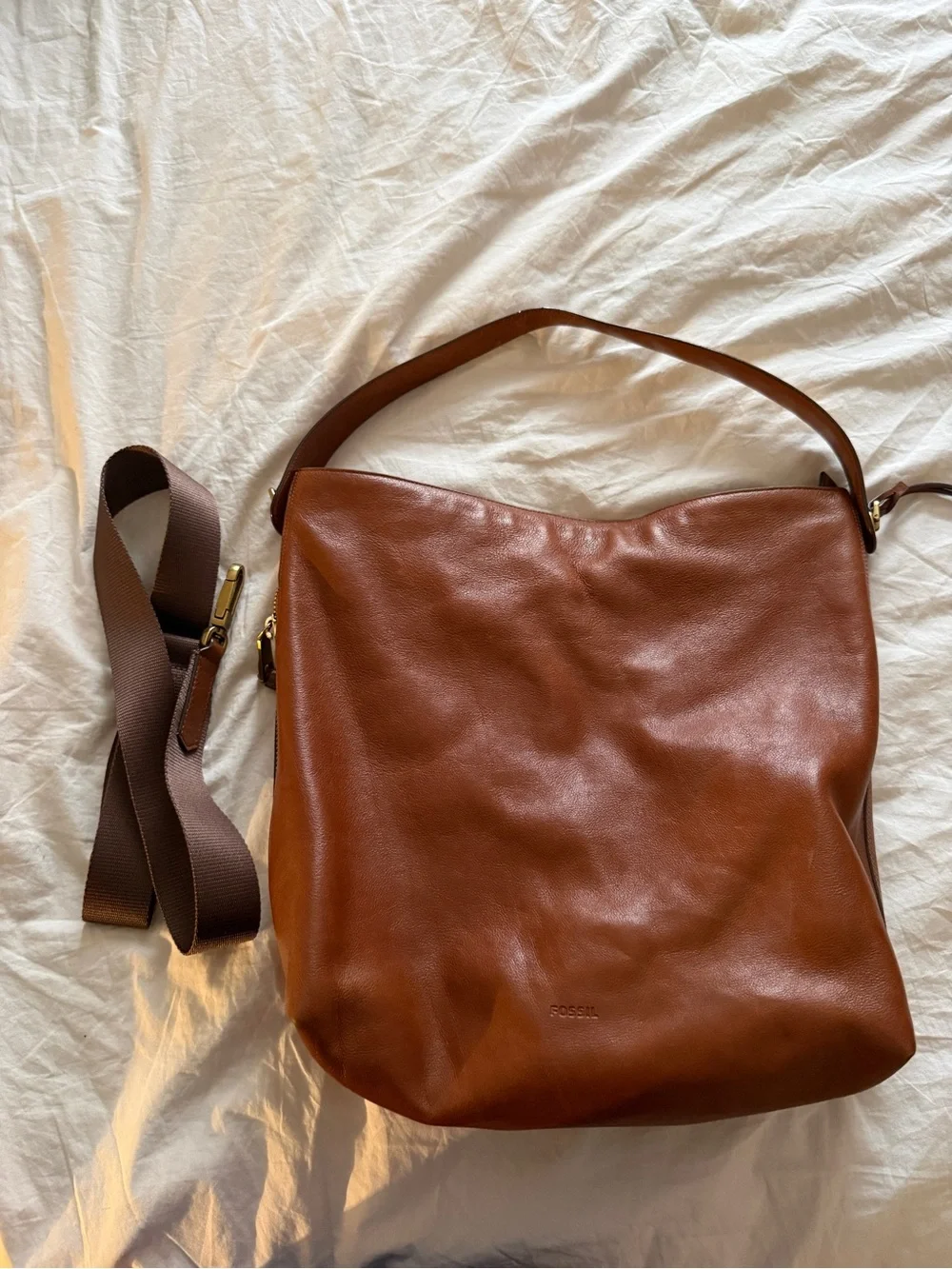 Fossil Chestnut Brown Leather Hobo Shoulder Bag